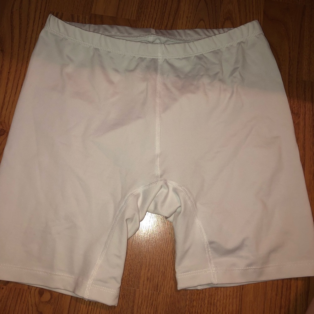 All white bcg spandex shorts